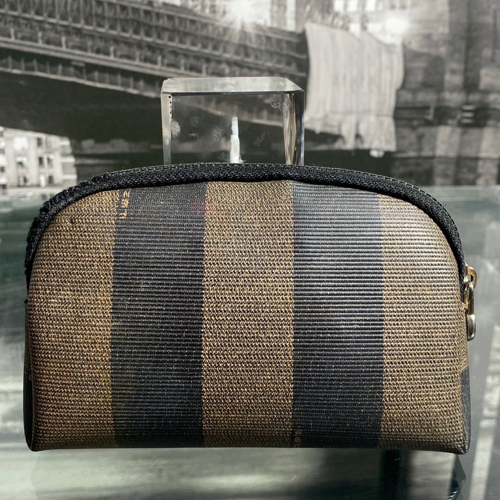 Authentic Fendi Pequin Brown & Black Striped Canvas Pouch - Picture 6 of 16